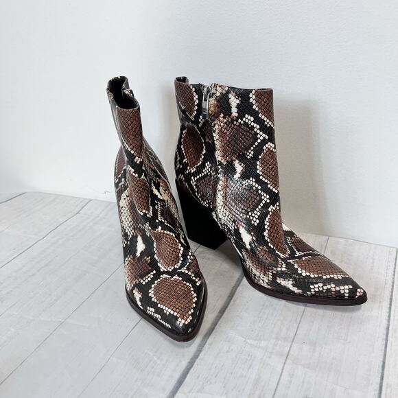 Nine West Ankle Pointy Toe Heels Boots size 7.5M Faux Snake Skin Brown Textured - Picture 3 of 14